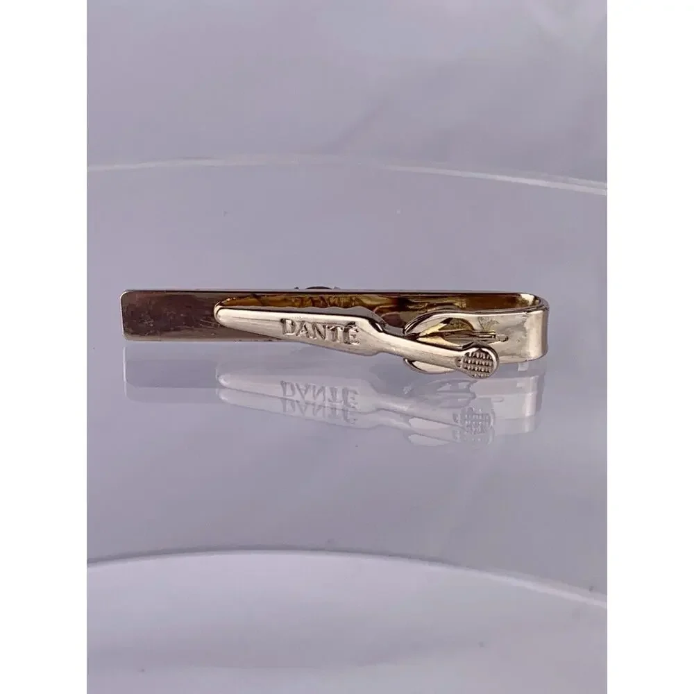 Dante Tigers Eye Gold Tone Tie Clip Bar Twist Loop Scroll Oval Vintage K1
